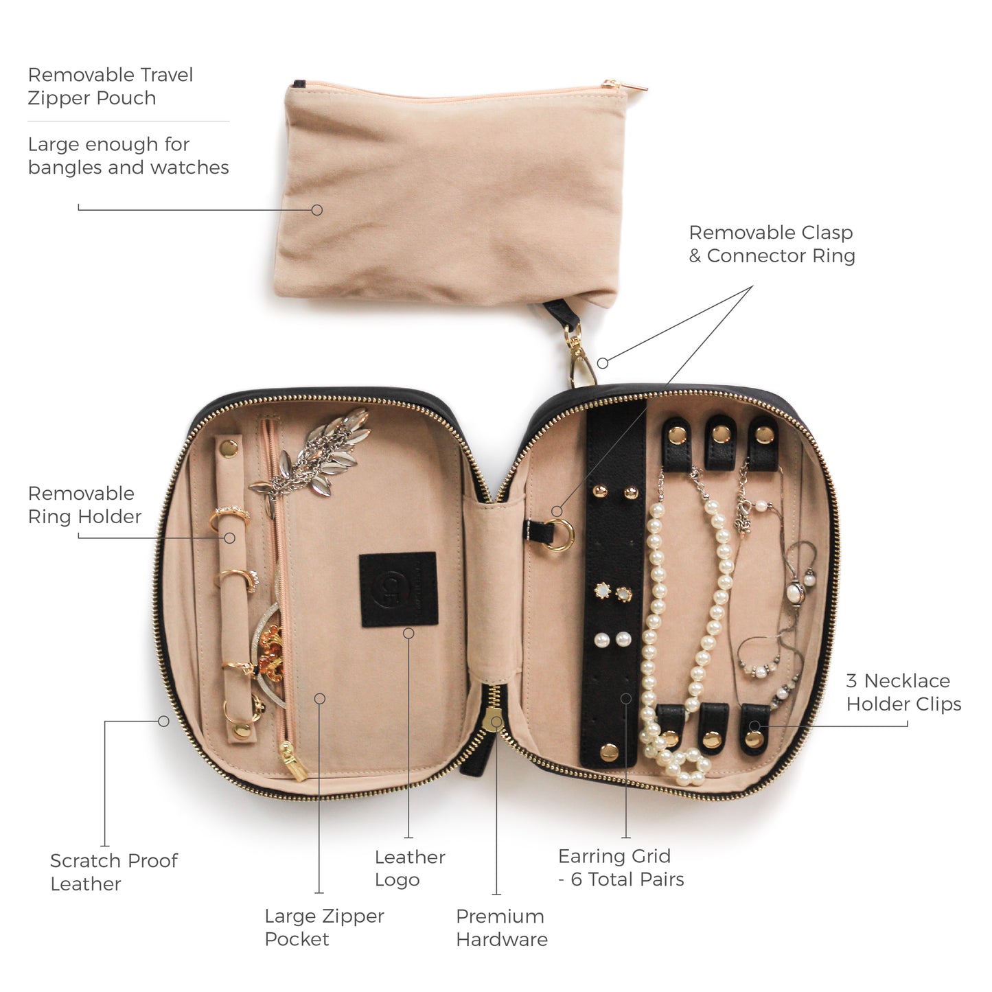 Großer Reiseschmuck-Organizer - Schwarz