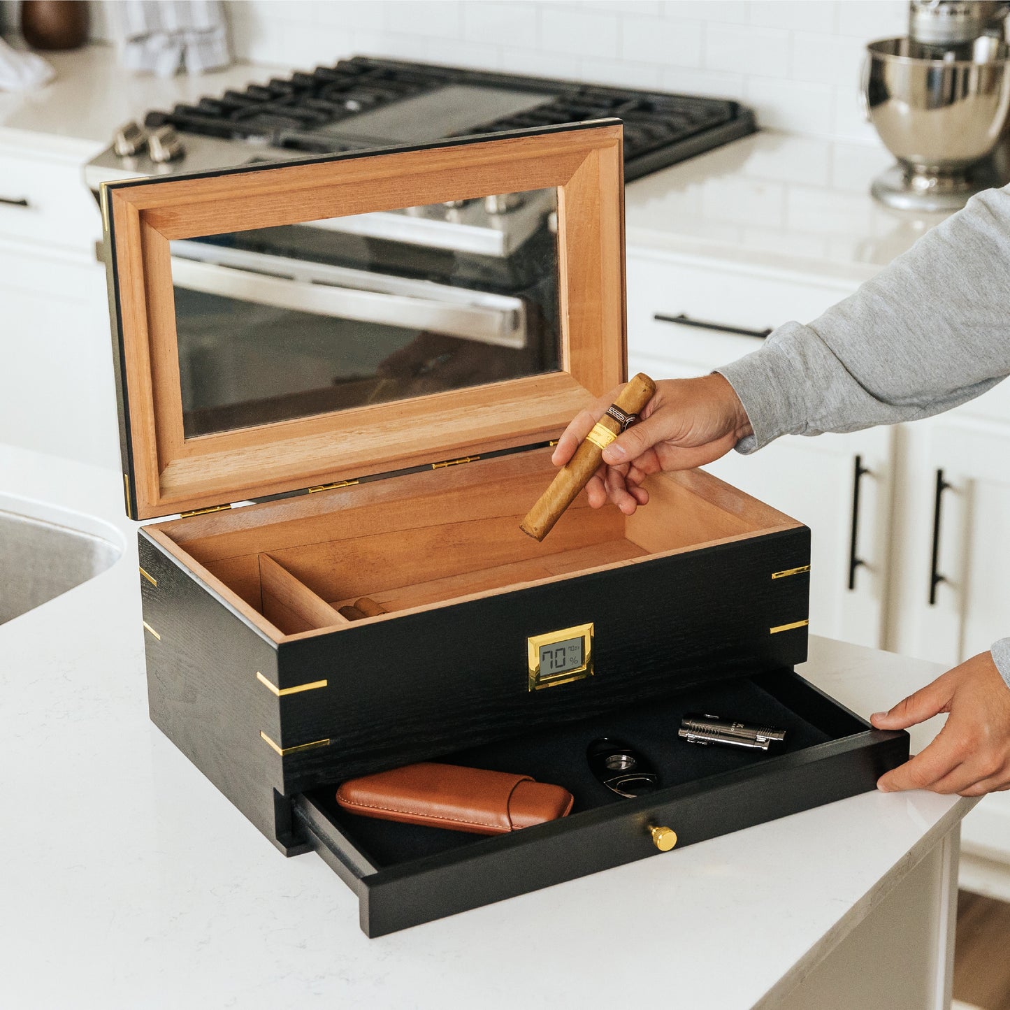 Humidor superior de cristal real