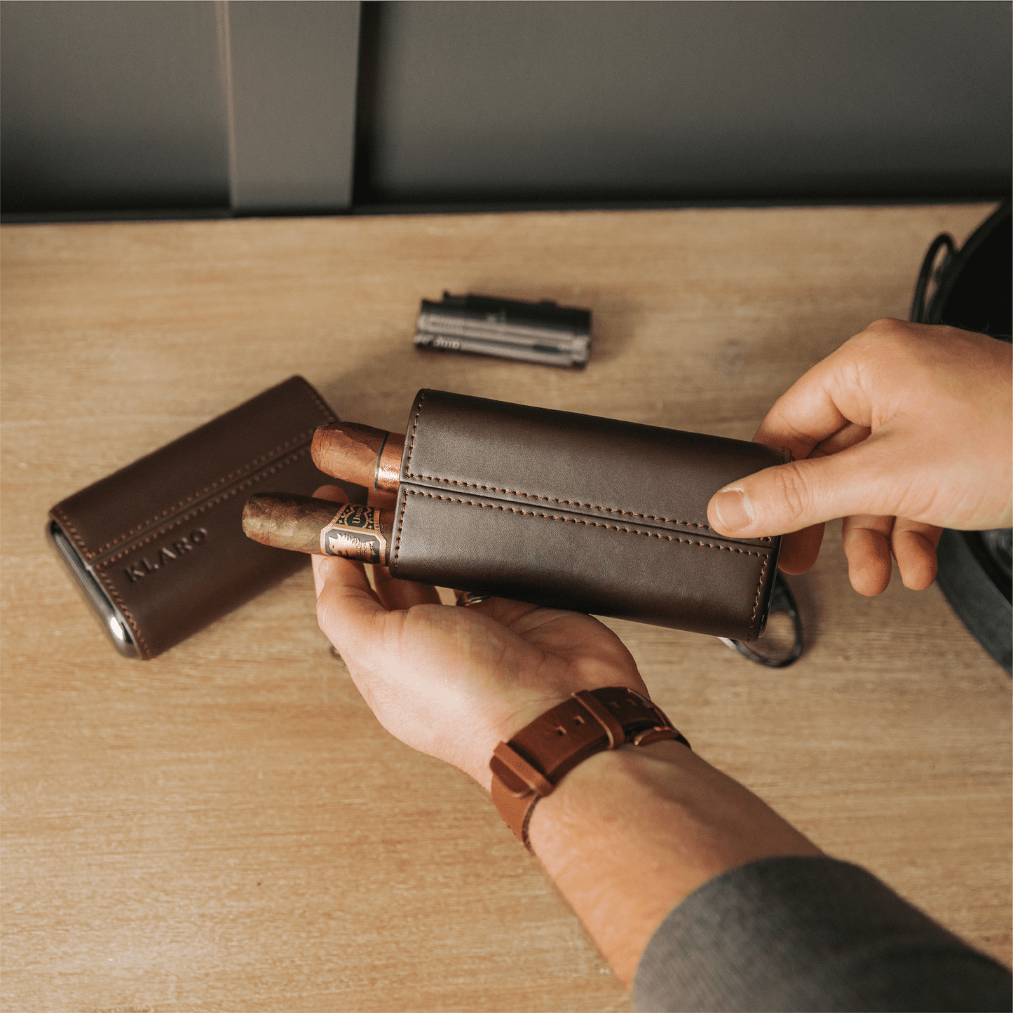 Estuche de viaje premium para 3 puros