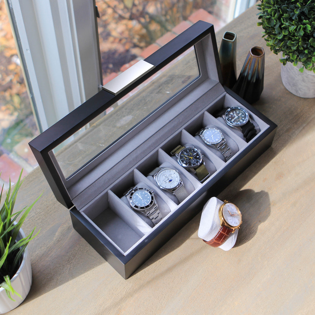 Caja de reloj con clip moderna - 6 ranuras
