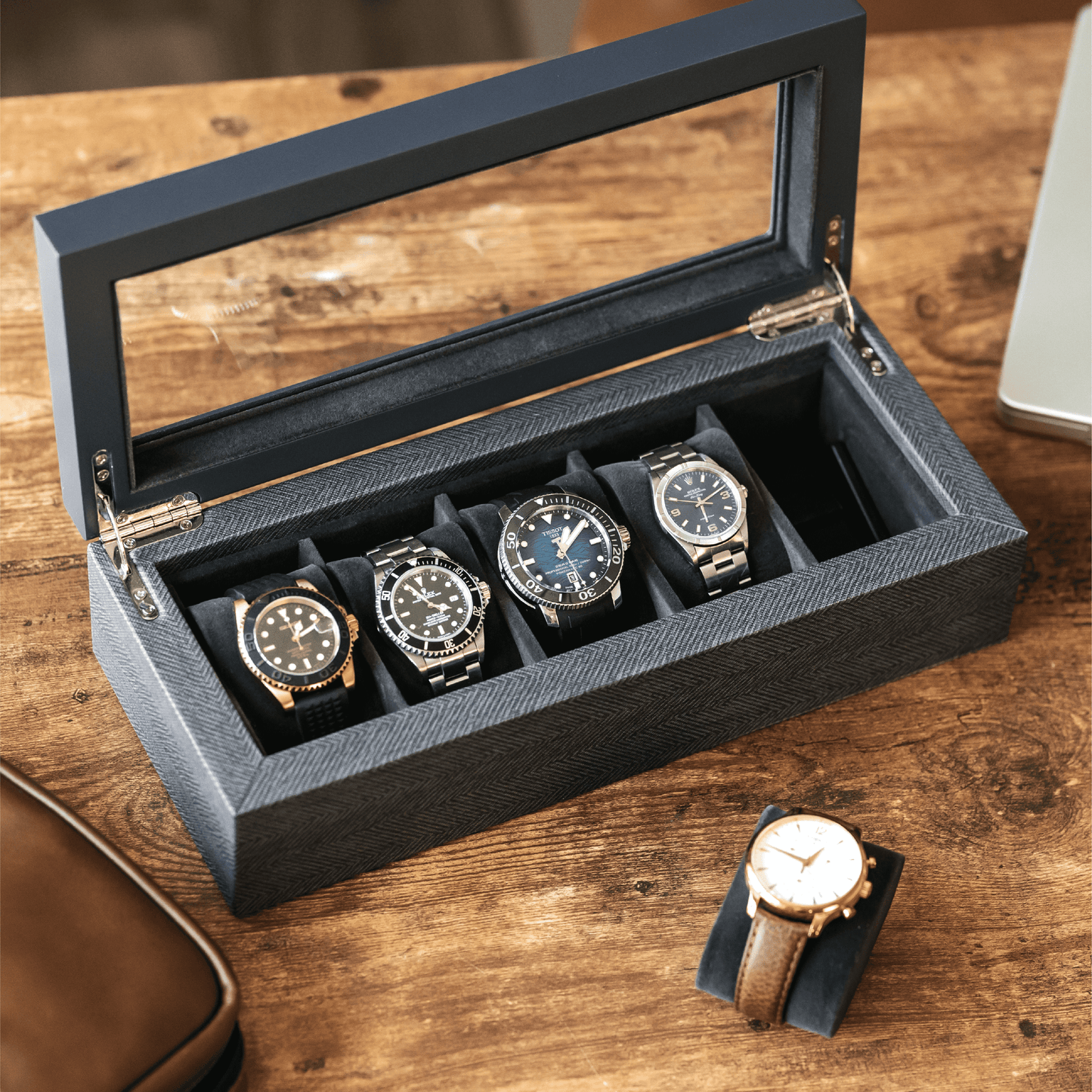 Boîte de montre bicolore à chevrons - 5 cases