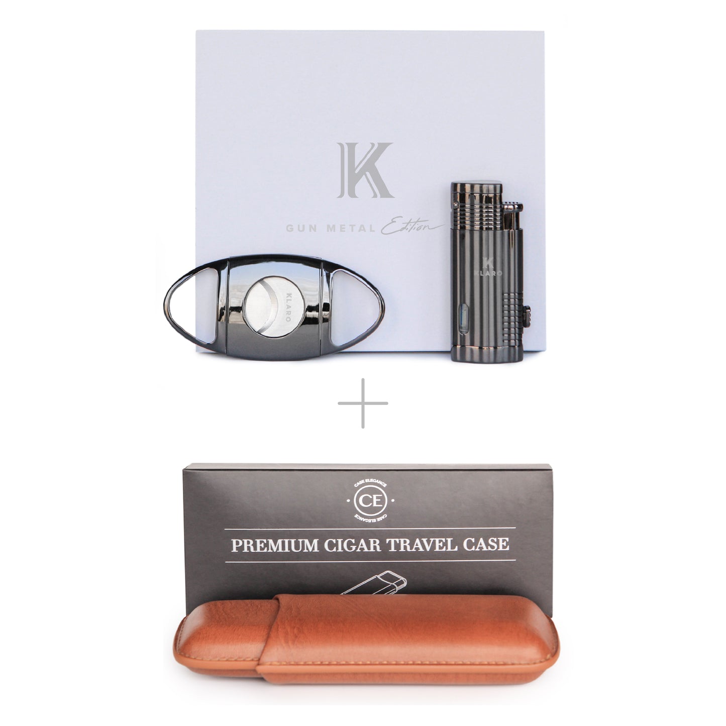 Paquete de accesorios premium de bronce: cortador de cigarros, encendedor de antorcha, estuche de viaje
