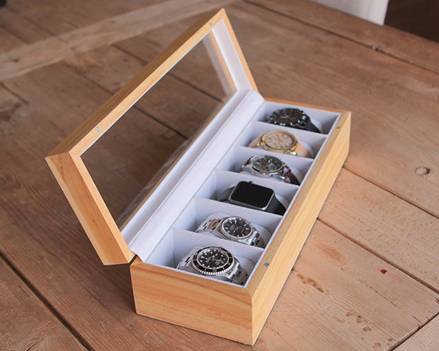 Boîte à montre en bois de pin - 6 cases