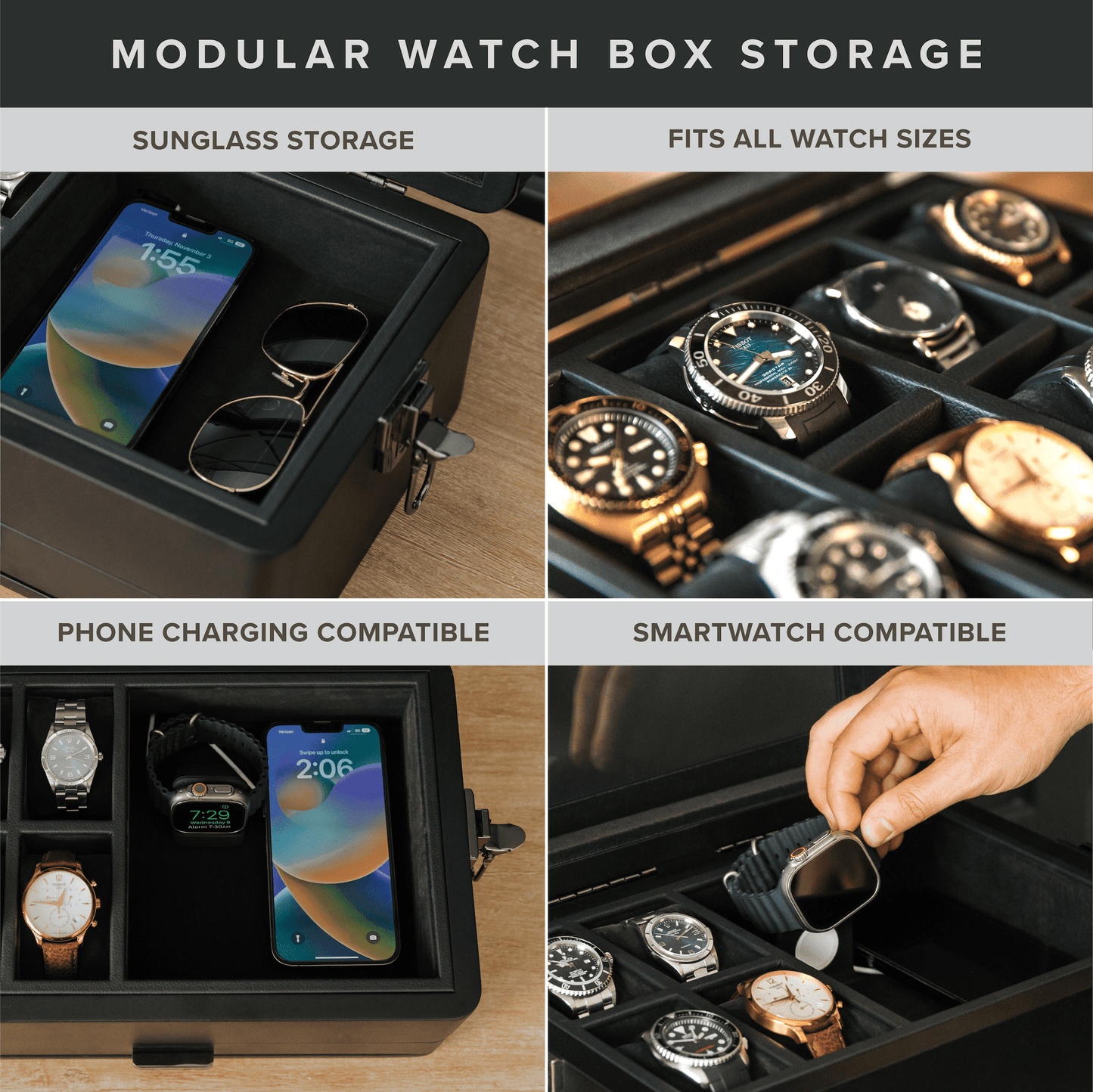 Caja de reloj modular militar Black Edition - 10 ranuras