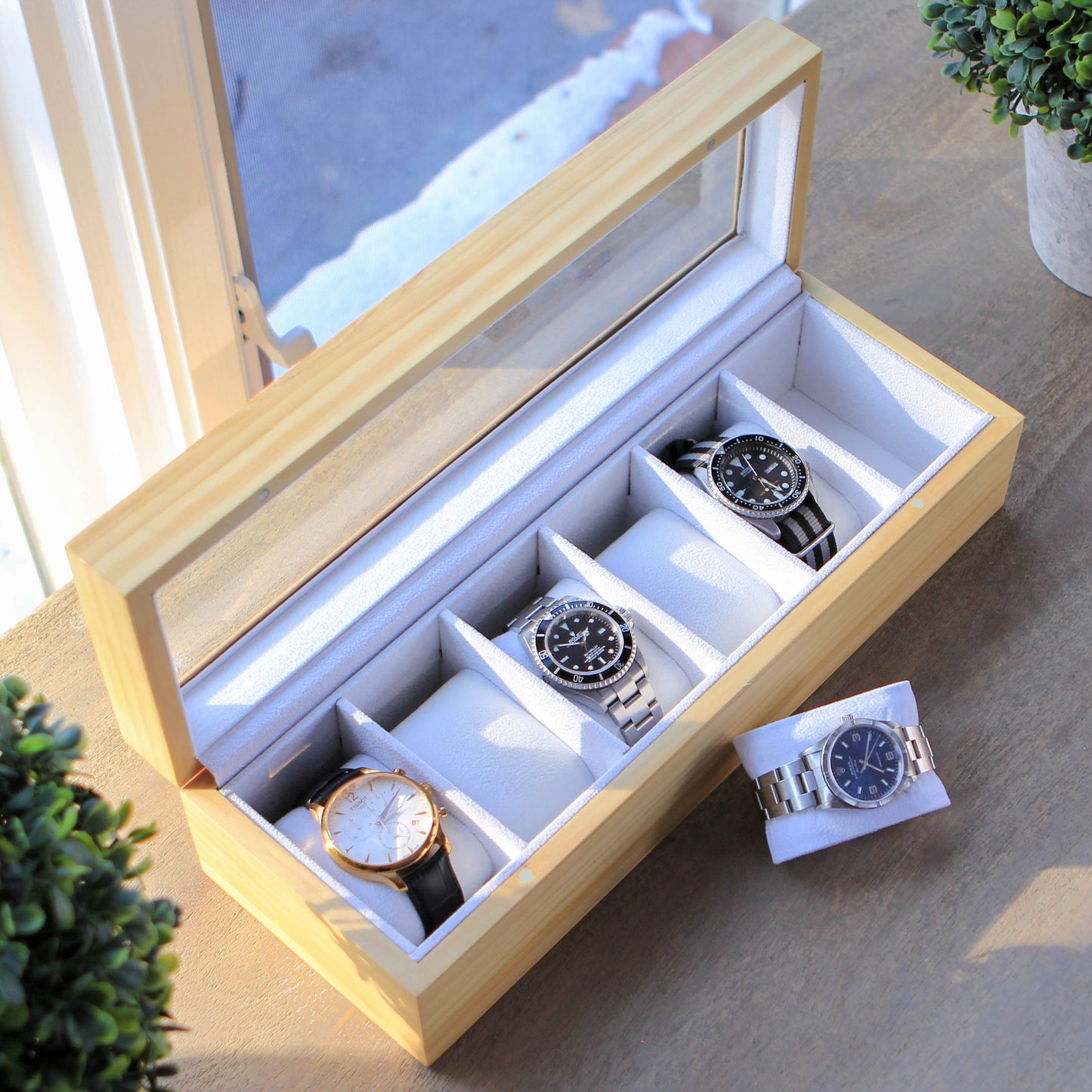Boîte à montre en bois de pin - 6 cases