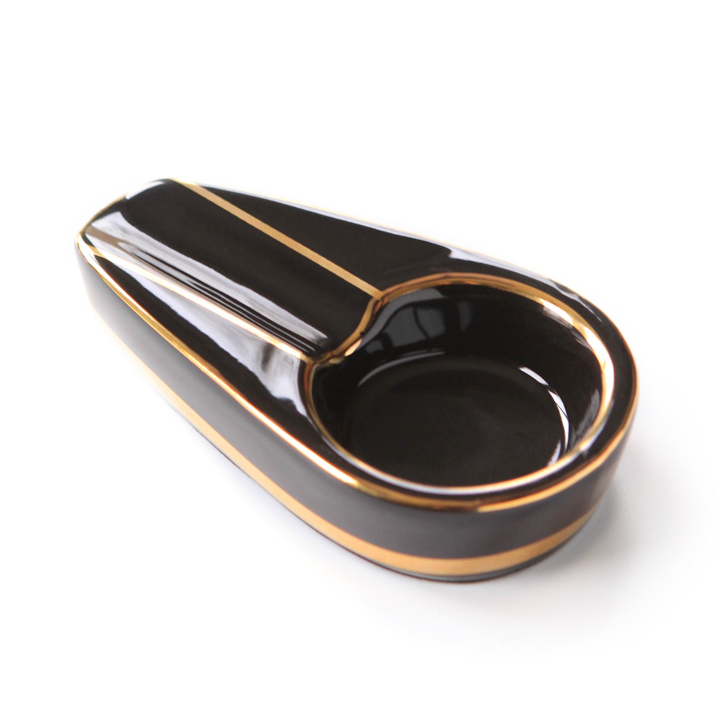Posacenere singolo in ceramica a intarsio nero e oro