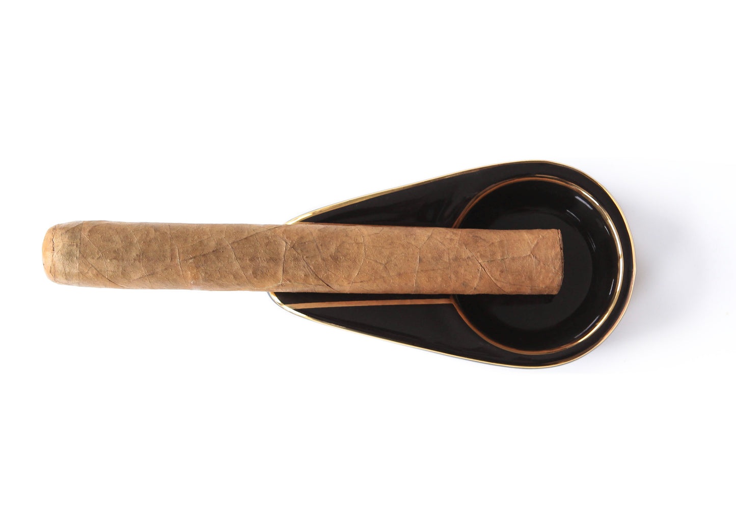 Posacenere singolo in ceramica a intarsio nero e oro