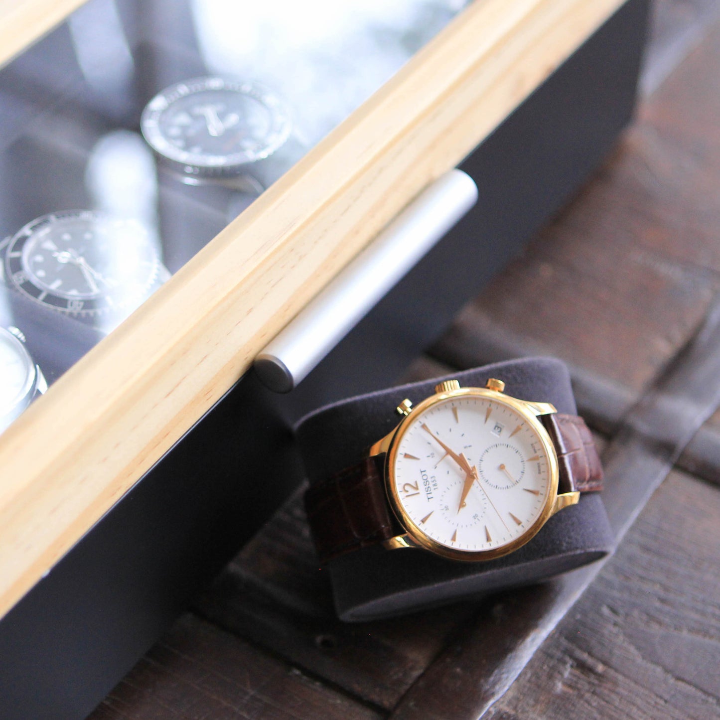 Scatola di orologi bicolore in pino - 6 slot