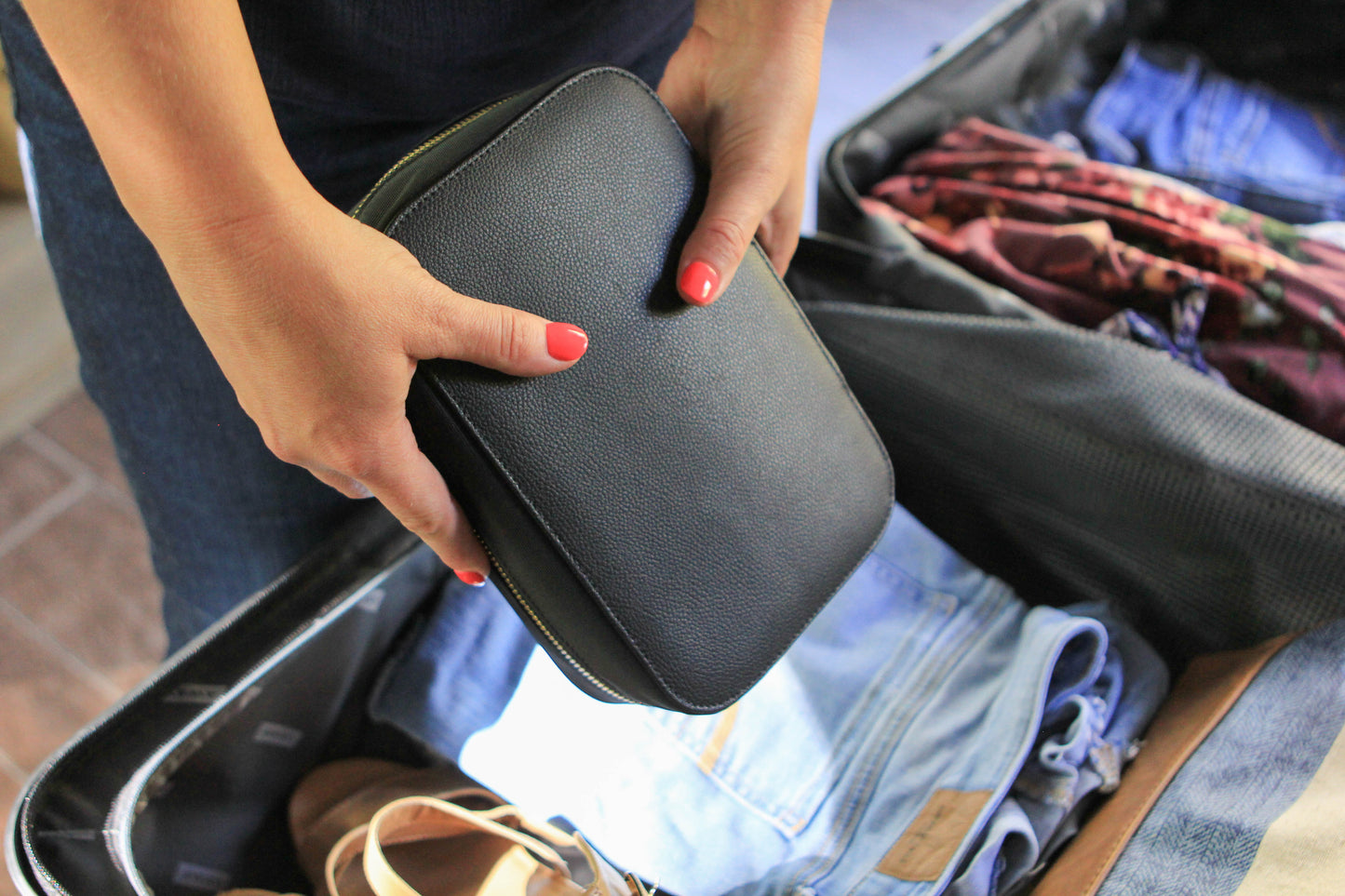 Organizador de joyas de viaje grande - Negro