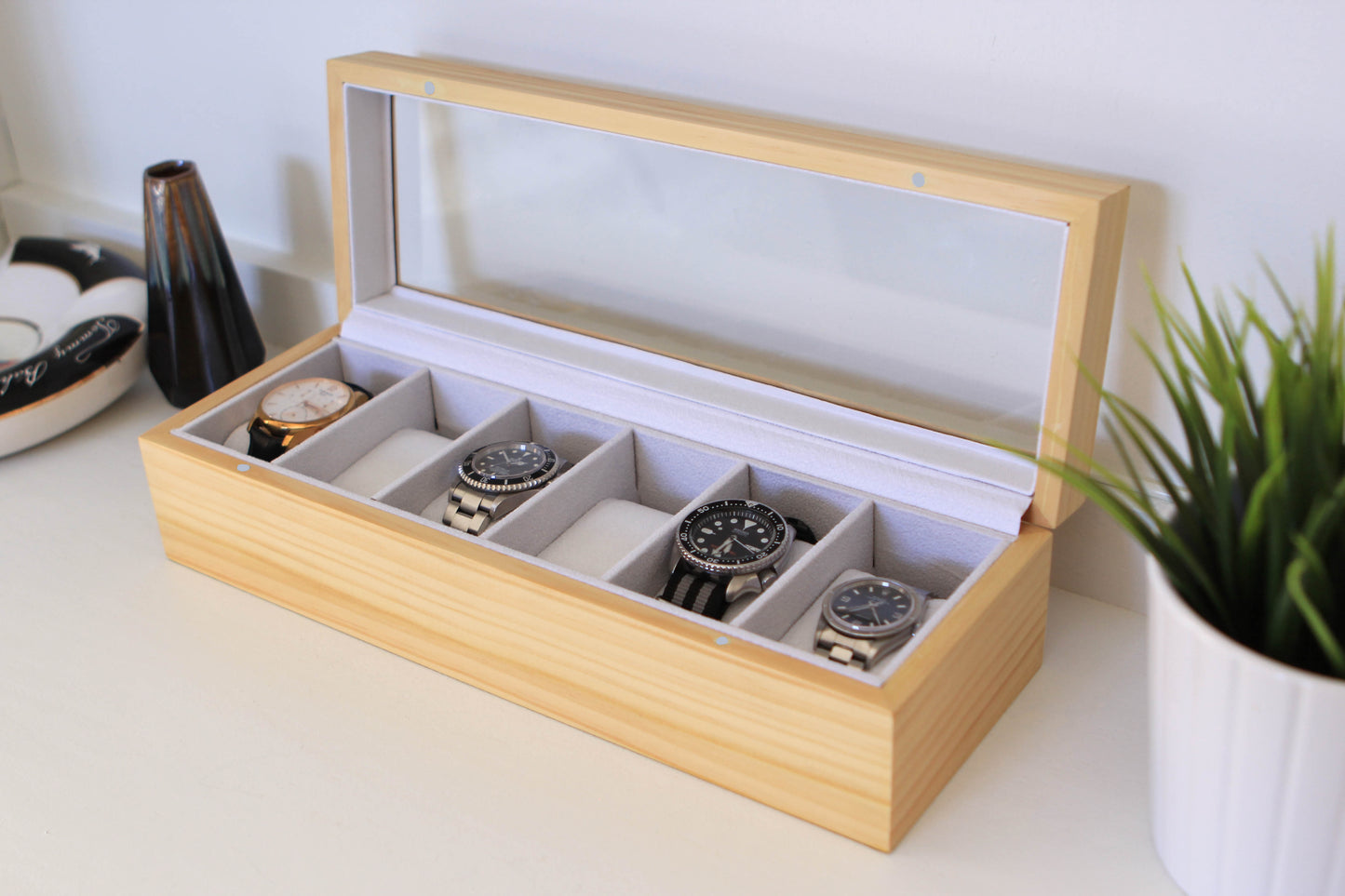 Scatola degli orologi in legno di pino - 6 slot