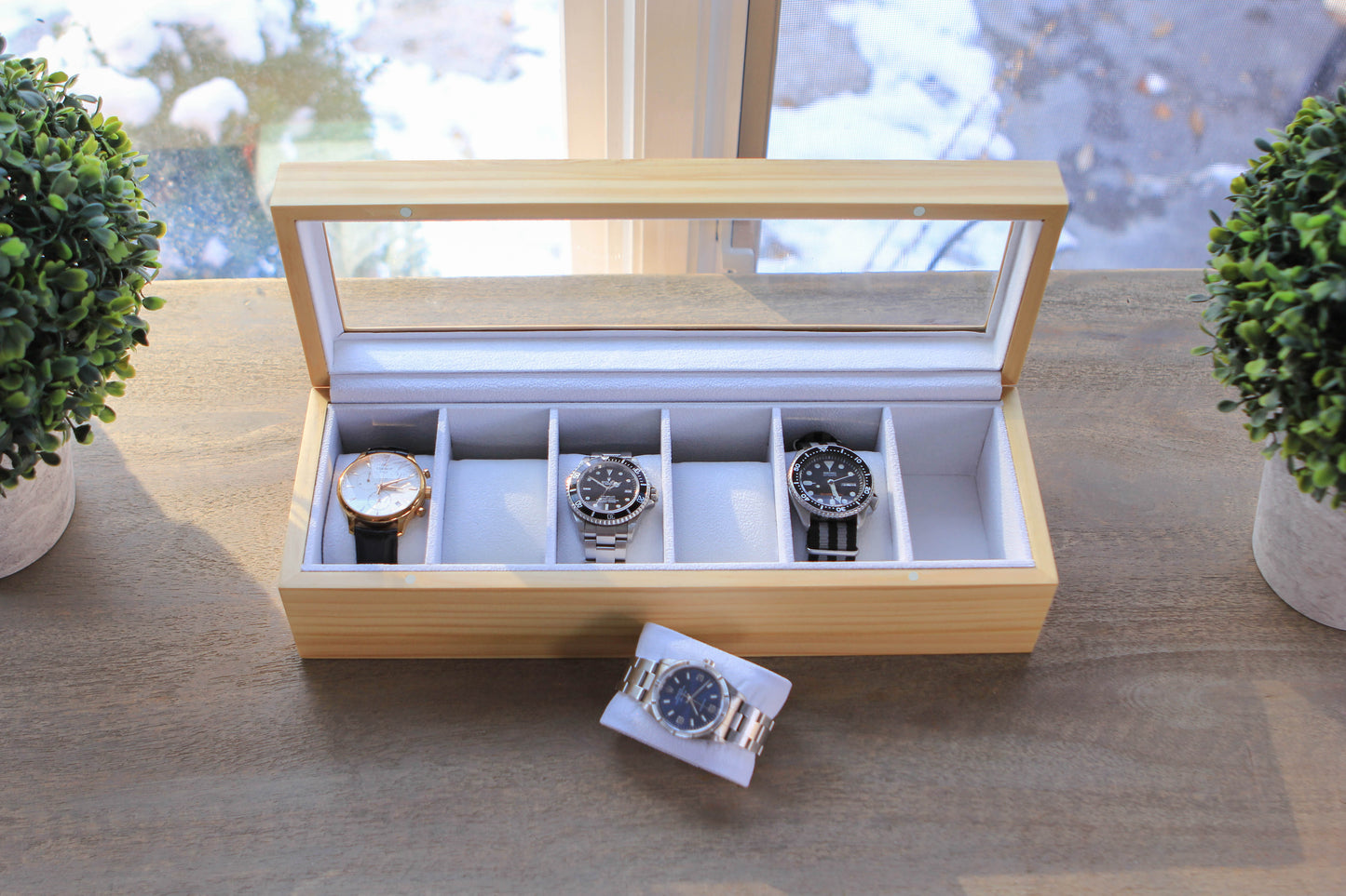 Scatola degli orologi in legno di pino - 6 slot