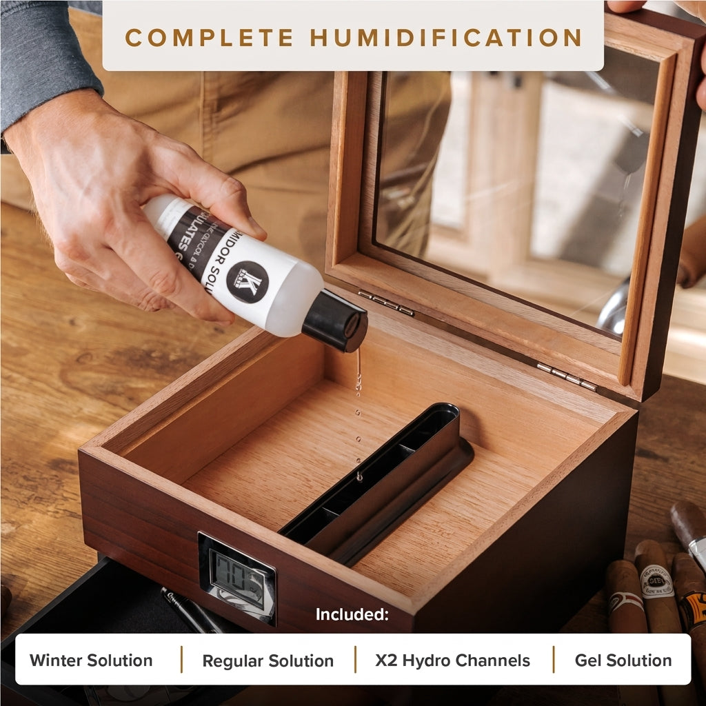 Renzo Glass Top Humidor complete humidification