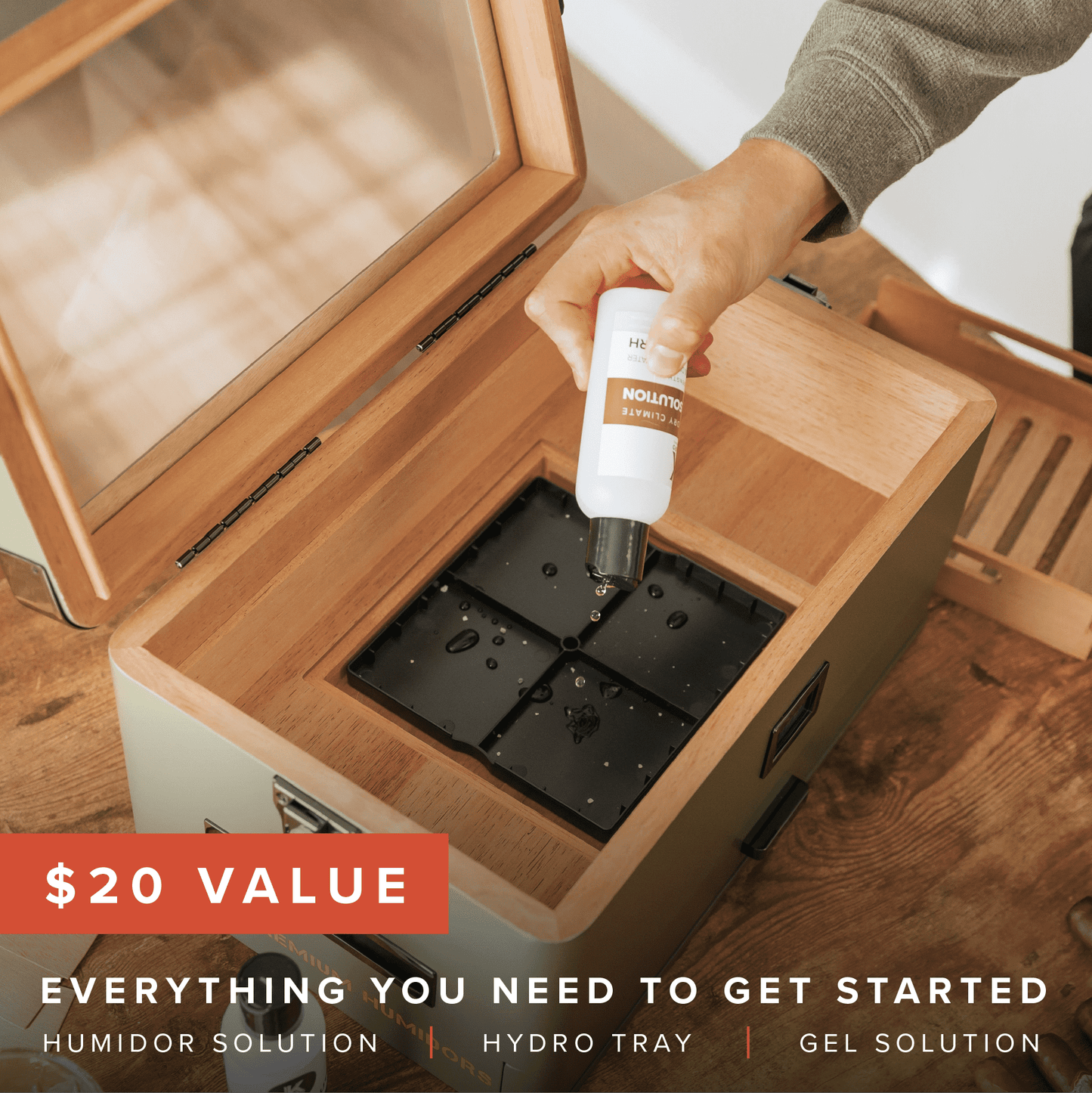 Humidor militar con tapa de vidrio