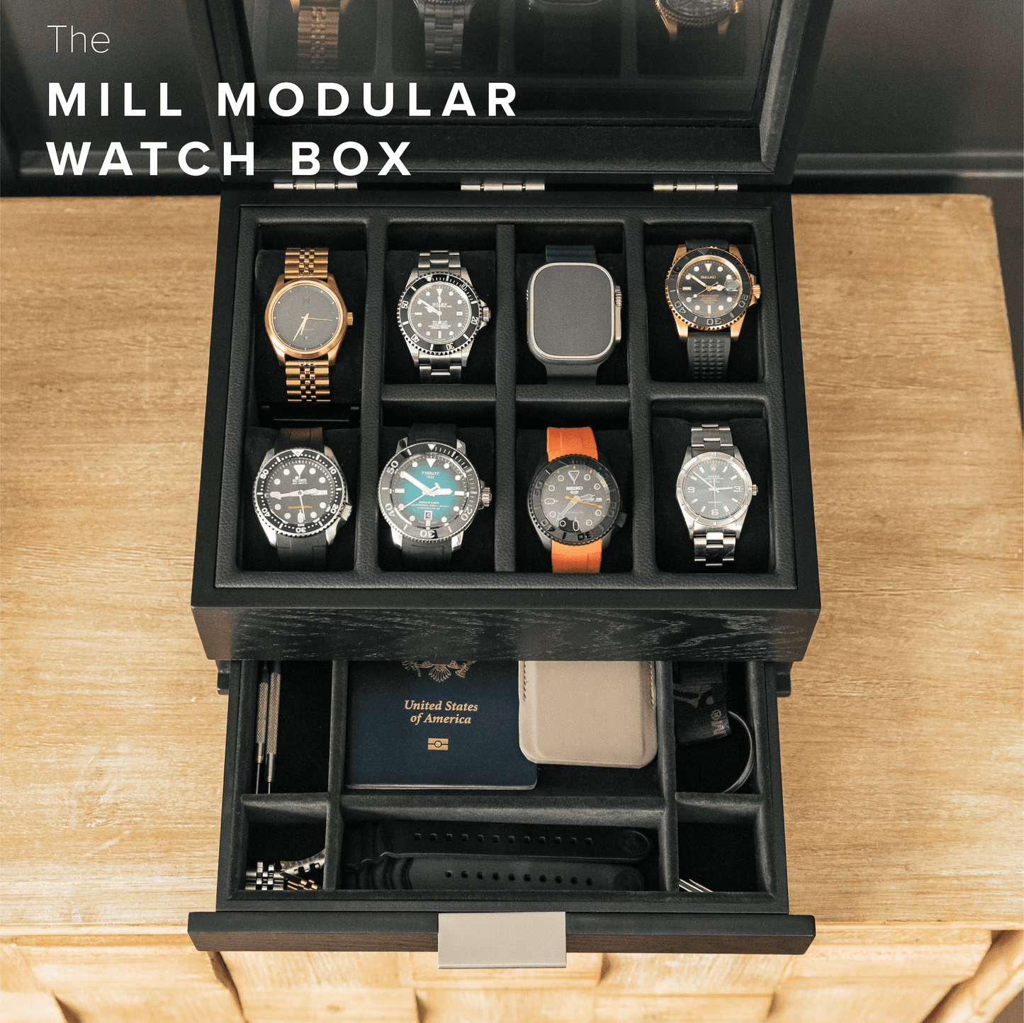 Caja de reloj modular Mill - 8 ranuras