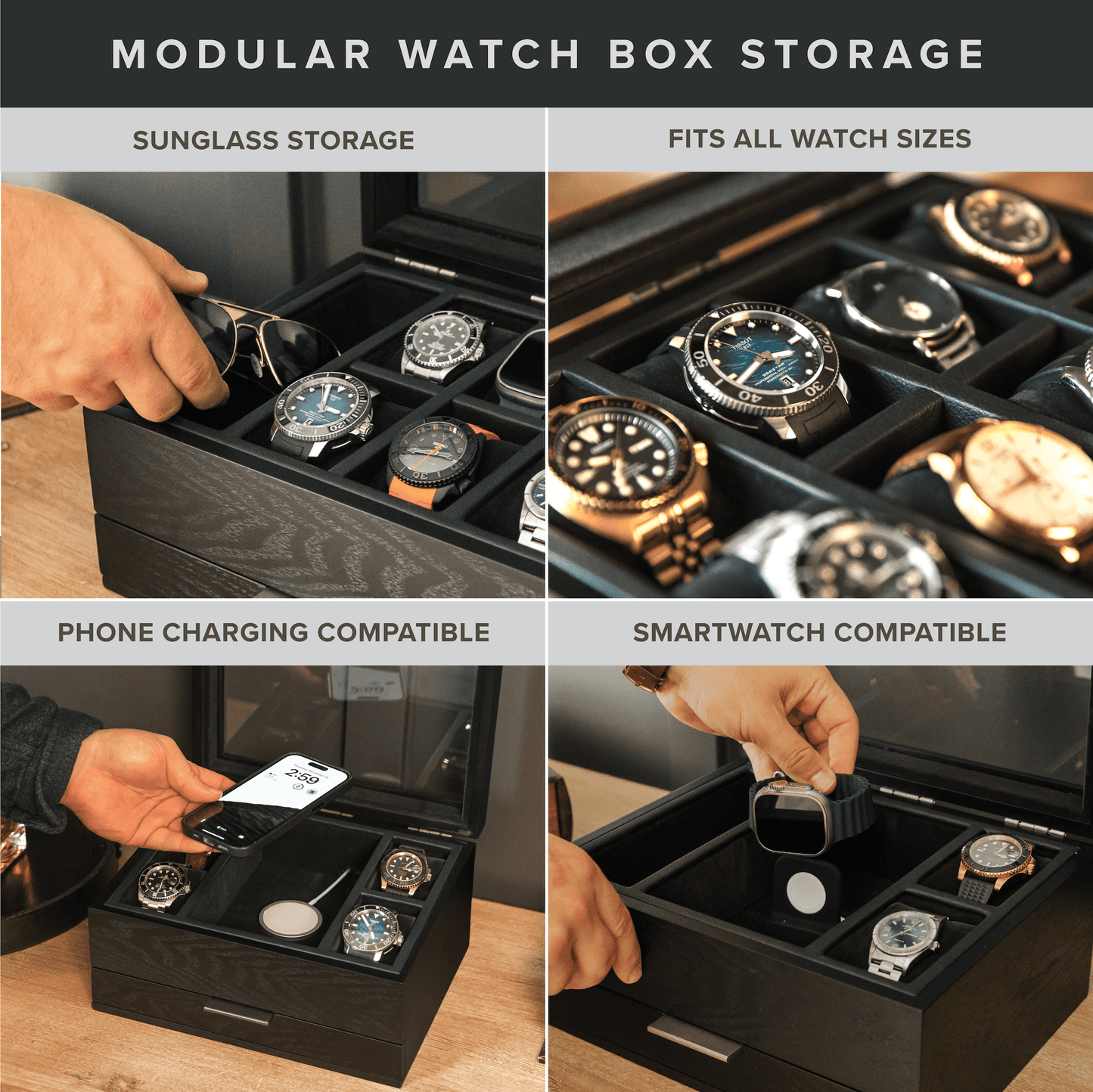 Caja de reloj modular Mill - 8 ranuras