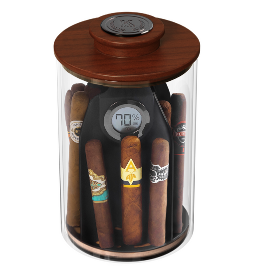 Humidor Cylindor - Tarro de Vidrio y Tapa de Madera de Acacia