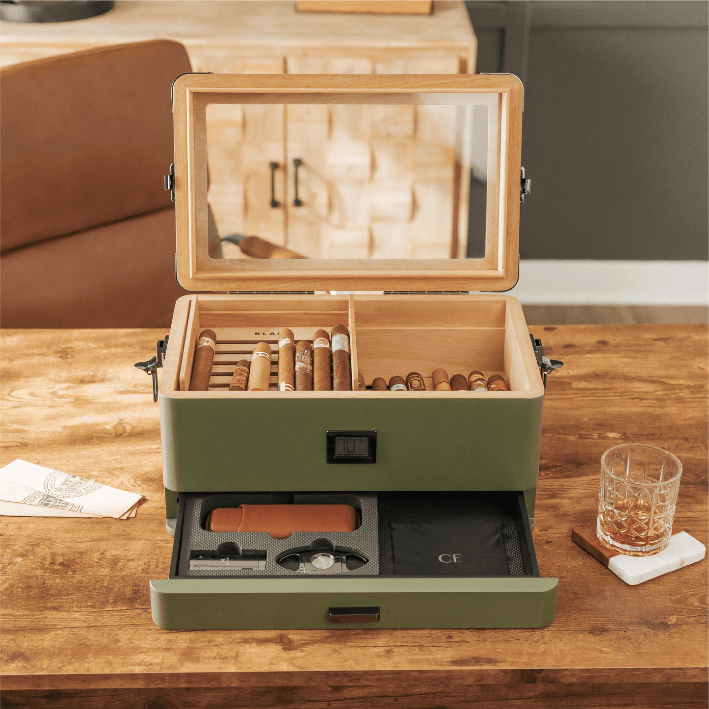 Military Glass Top Humidor