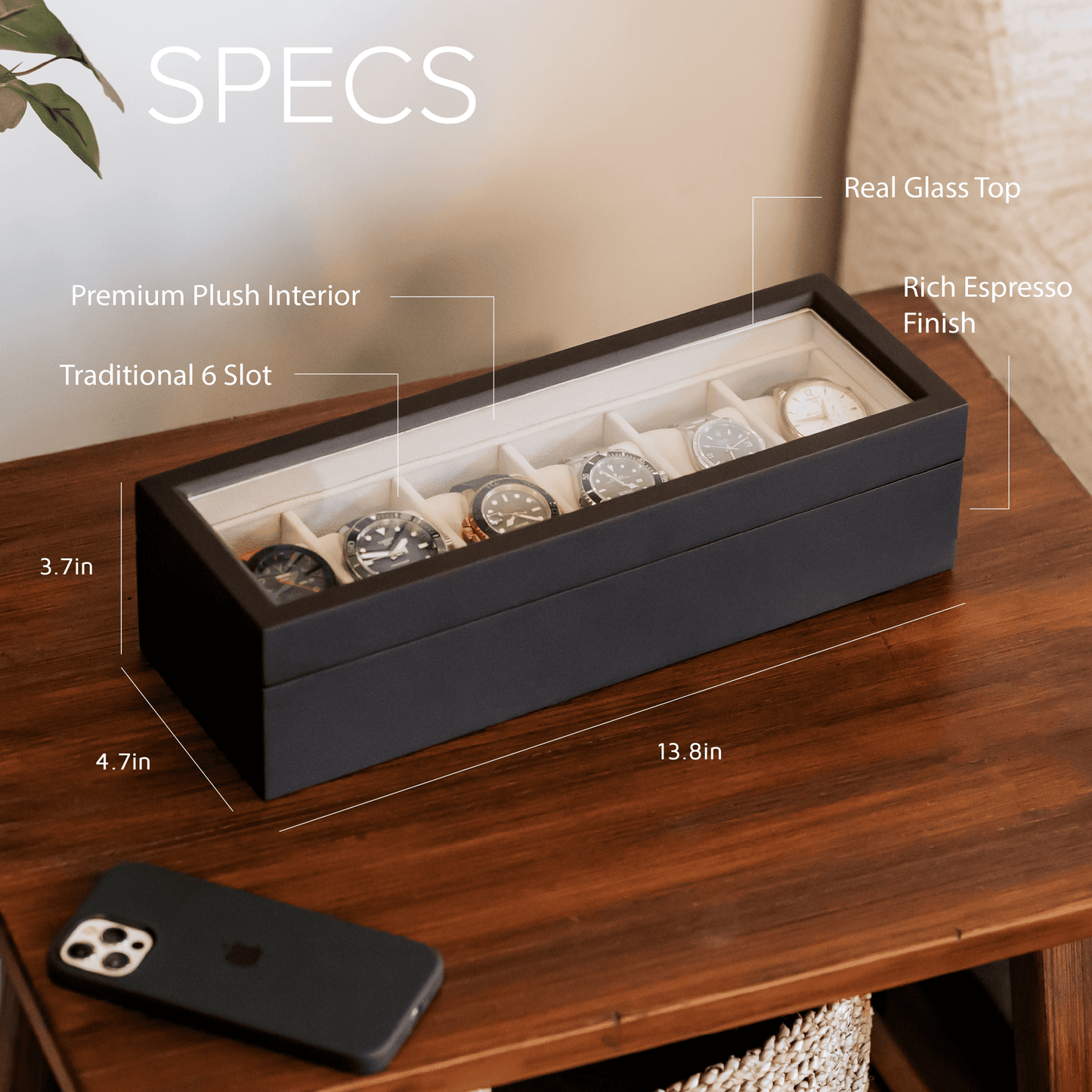 Solid Wood Watch Box - 6 Slot