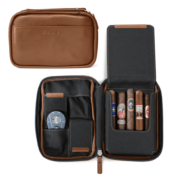 Luxury Brown Leather Cigar Case With Cutter by Vintage Gentlemen – Poe and  Company Limited