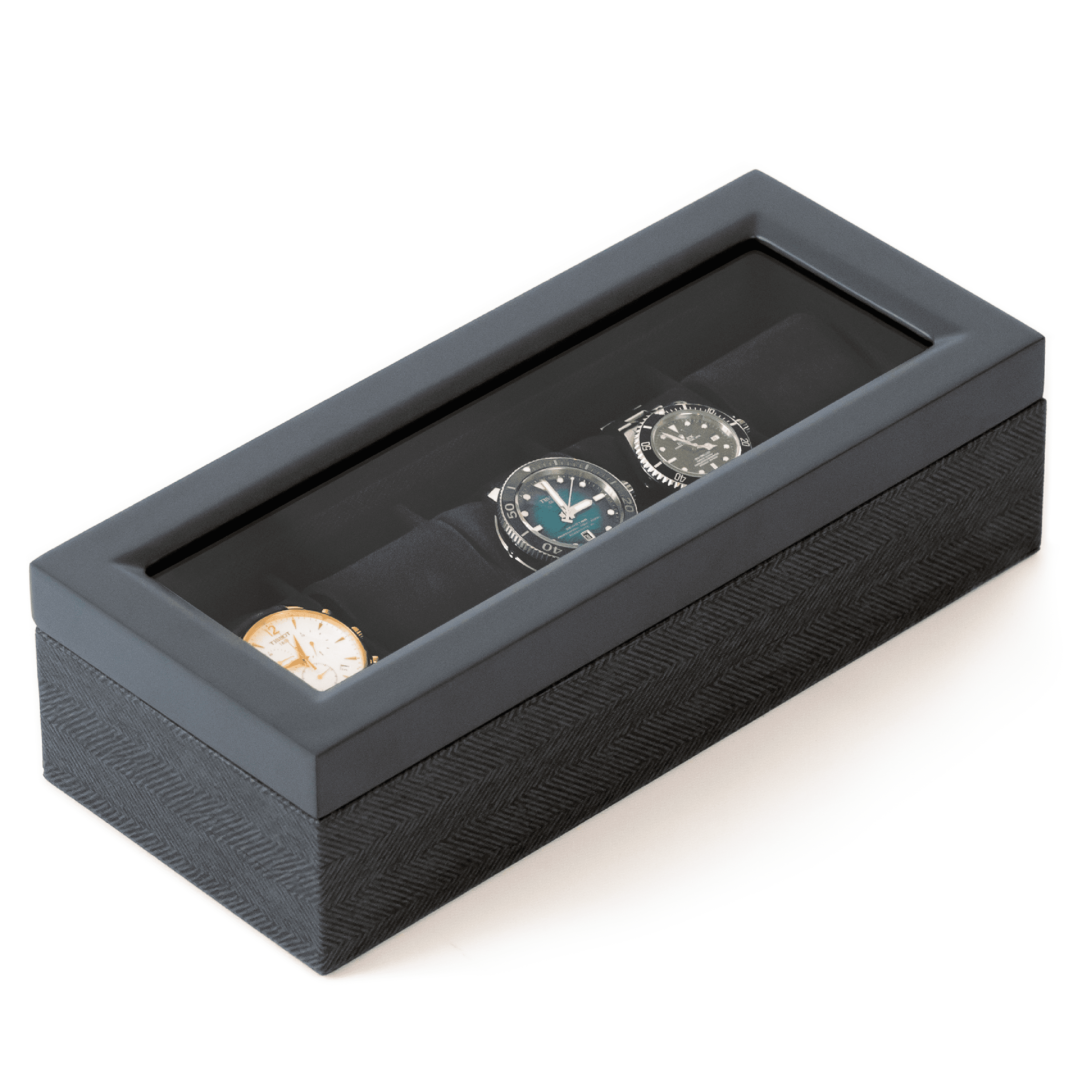 Case Elegance Herringbone Two Toned 5 Slot Watch Box