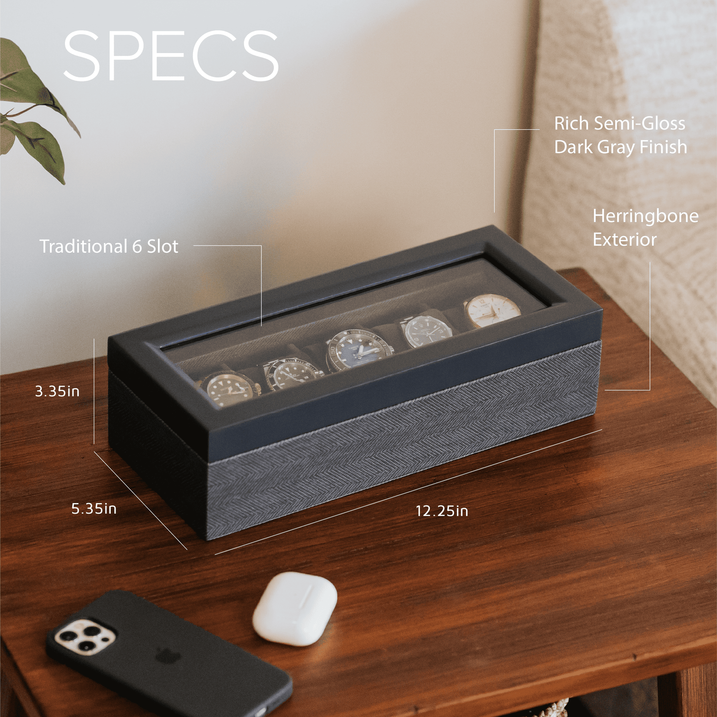 Herringbone Two-Toned Watch Box - 5 Slot