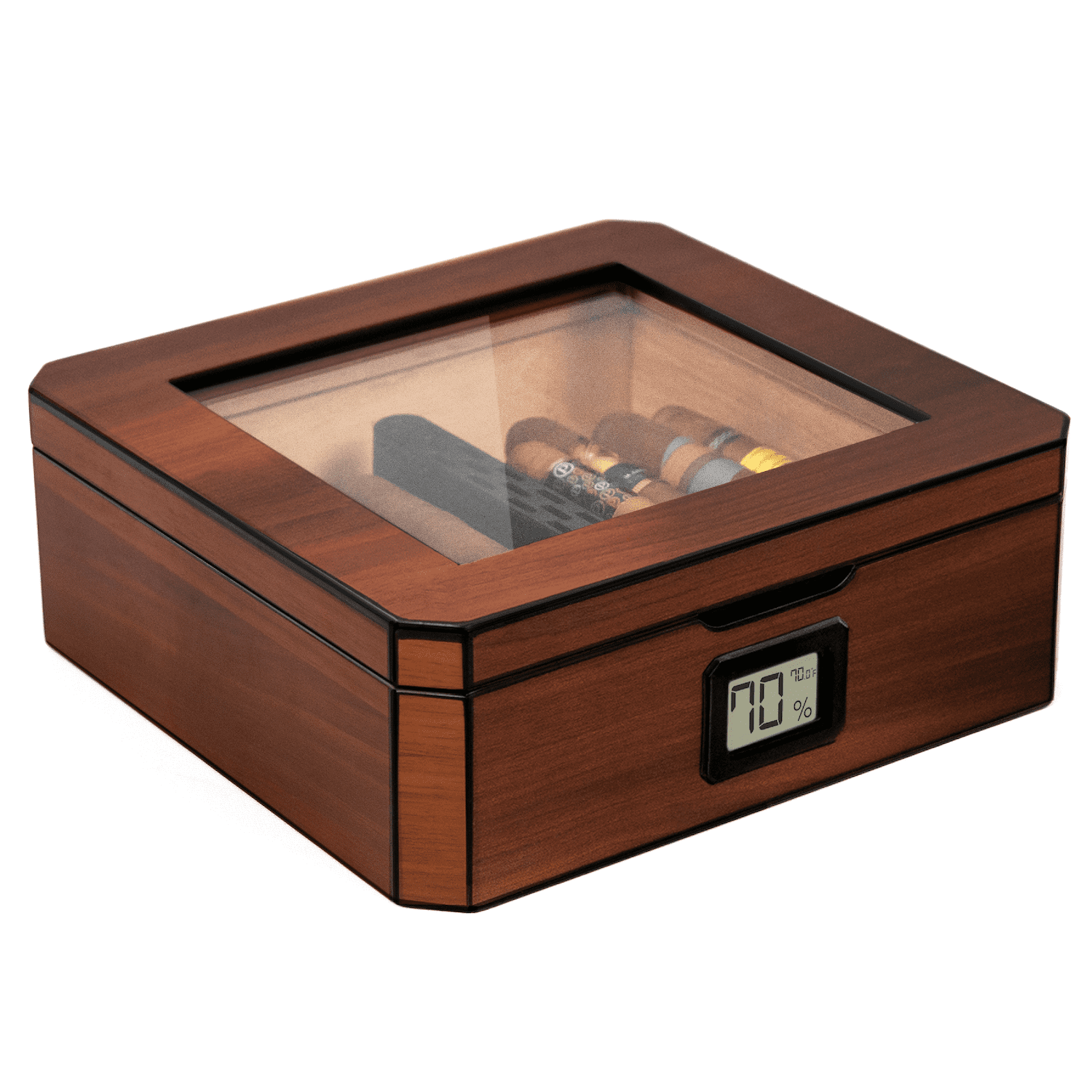 Mag Desktop Humidor, Walnut Finish, Spanish Cedar, Holds 20-30 Cigars, Glass Top by Case Elegance, Brown