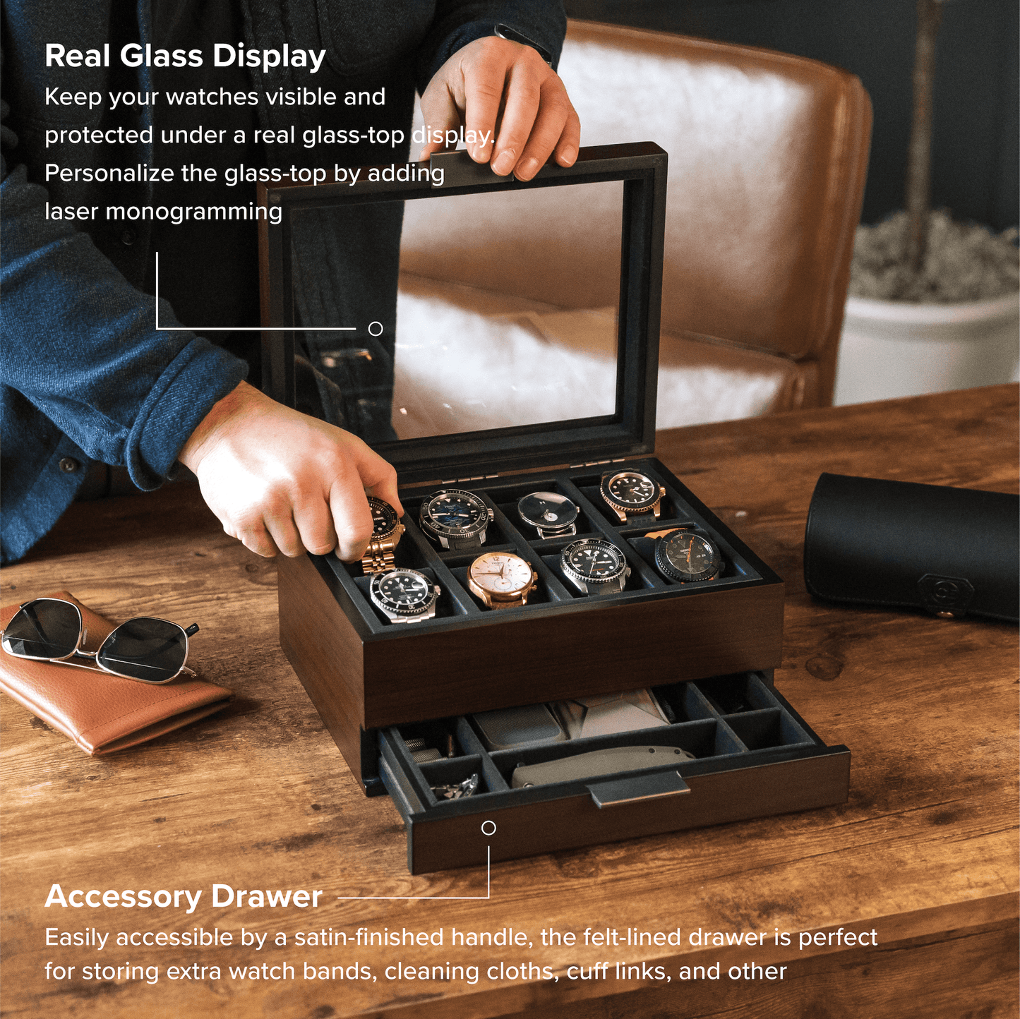 Caja de reloj modular Mill - 8 ranuras