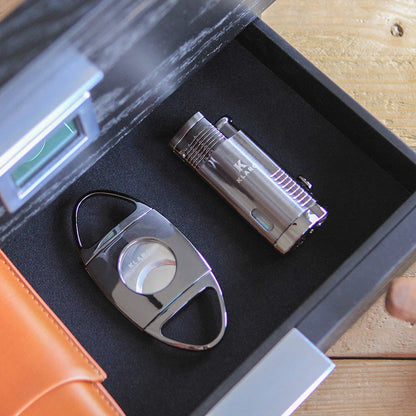 Zigarren-Zubehör-Kit Polierte Gunmetal Finish Cutter & Fackel Feuerzeug