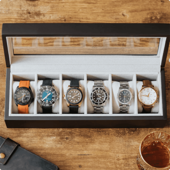 Caja de reloj de madera maciza - 6 ranuras