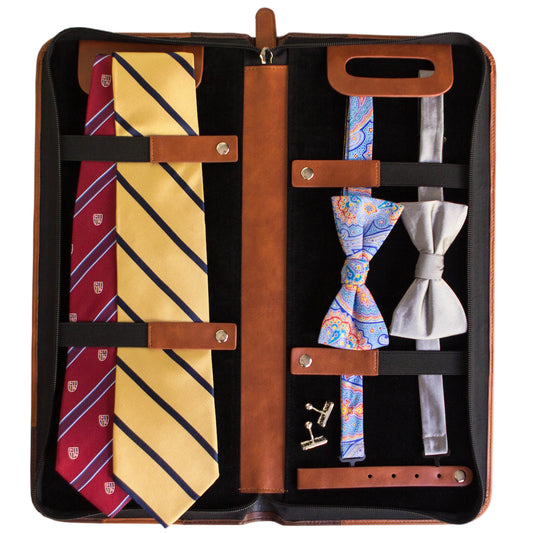 Estuche de viaje para corbatas - Piel vegana marrón