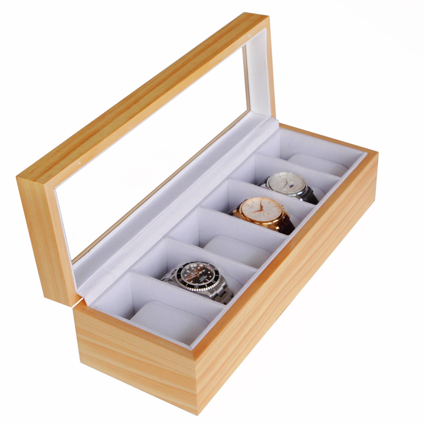 Caja de reloj de madera de pino - 6 ranuras