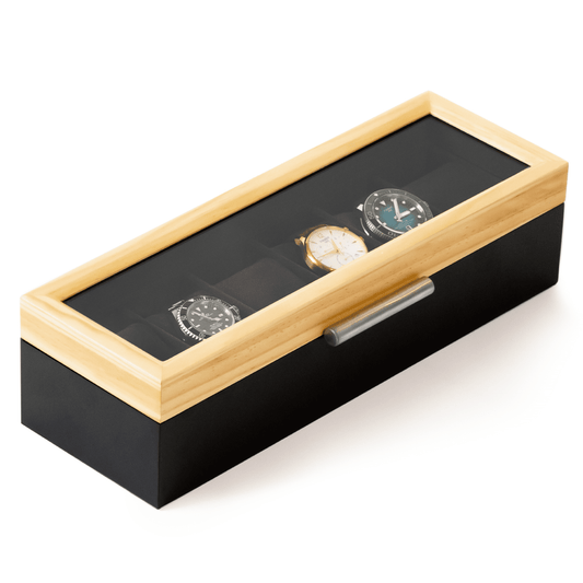 Caja de relojes de pino de dos tonos - 6 ranuras