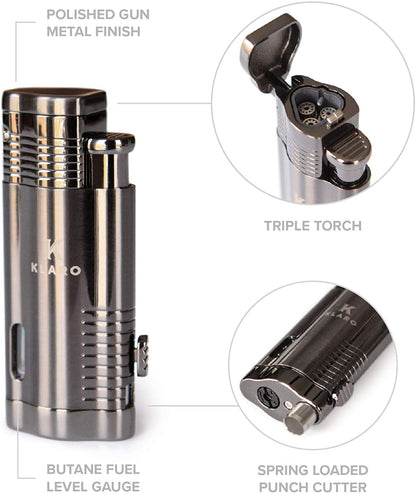 Kit d'accessoires pour cigares Finition Polie Gunmetal Cutter & Torche Briquet