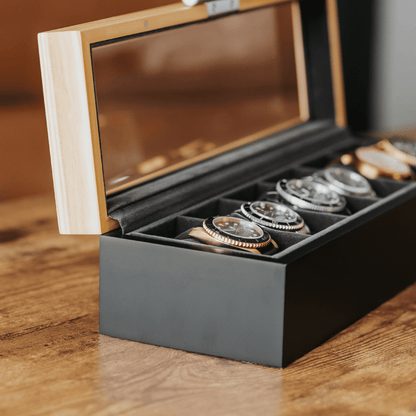 Boîte de montre bicolore en pin - 6 cases