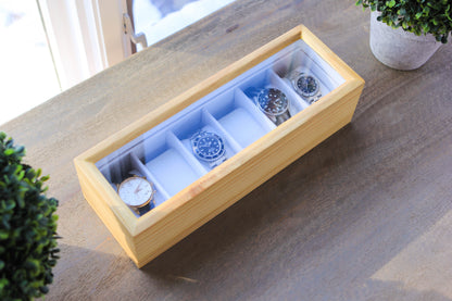 Boîte à montre en bois de pin - 6 cases