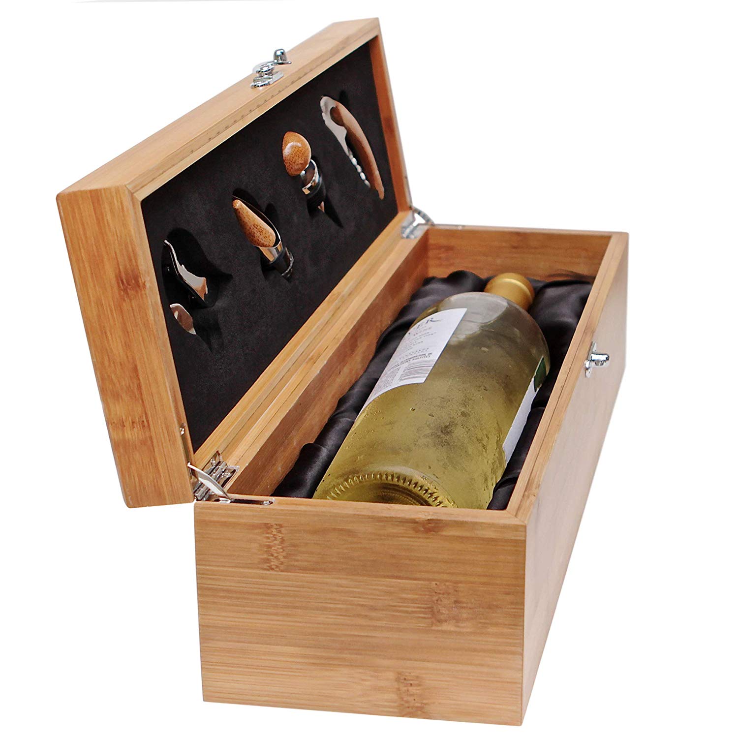 scatola regalo di vino in bambù con accessori