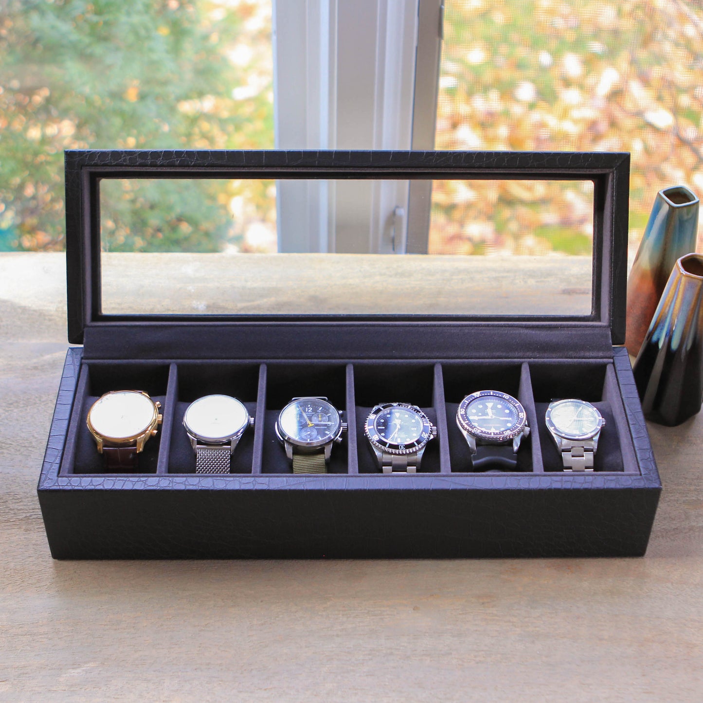 Caja de reloj de imitación de cocodrilo - 6 ranuras 
