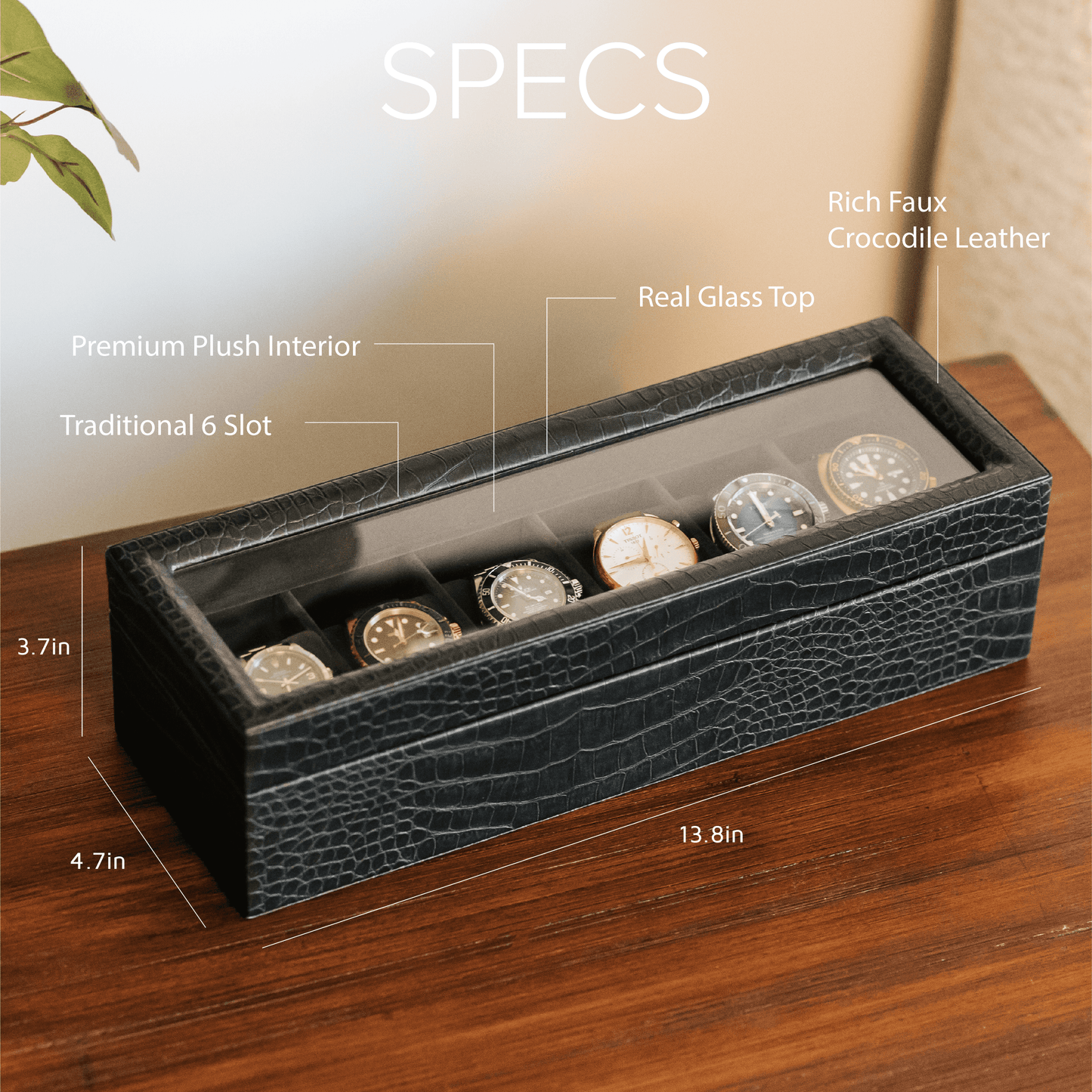 Caja de reloj de imitación de cocodrilo - 6 ranuras 