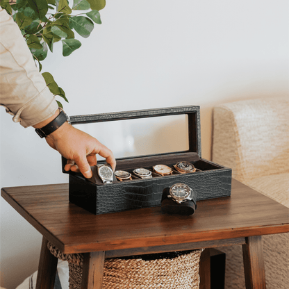 Caja de reloj de imitación de cocodrilo - 6 ranuras 