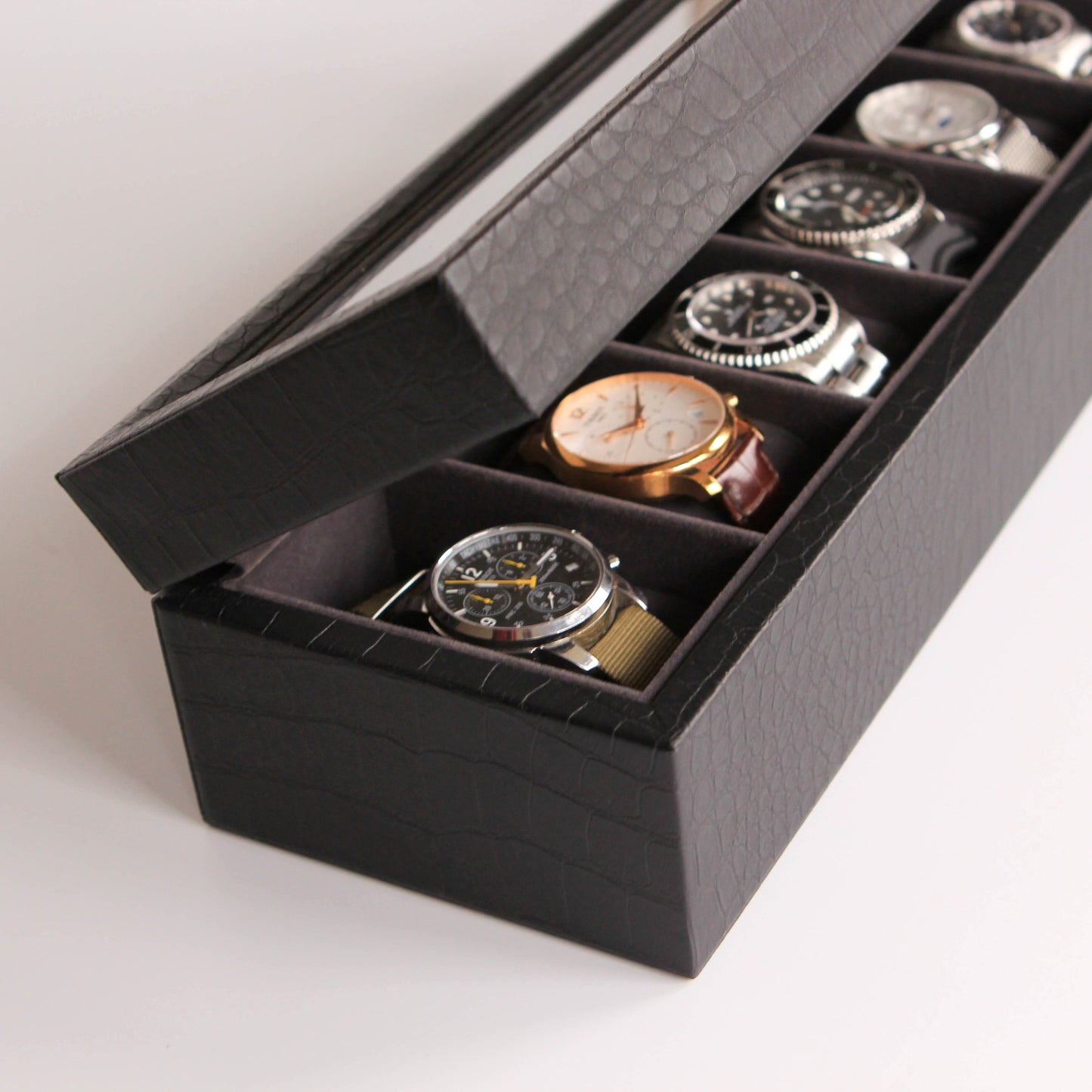 Caja de reloj de imitación de cocodrilo - 6 ranuras 