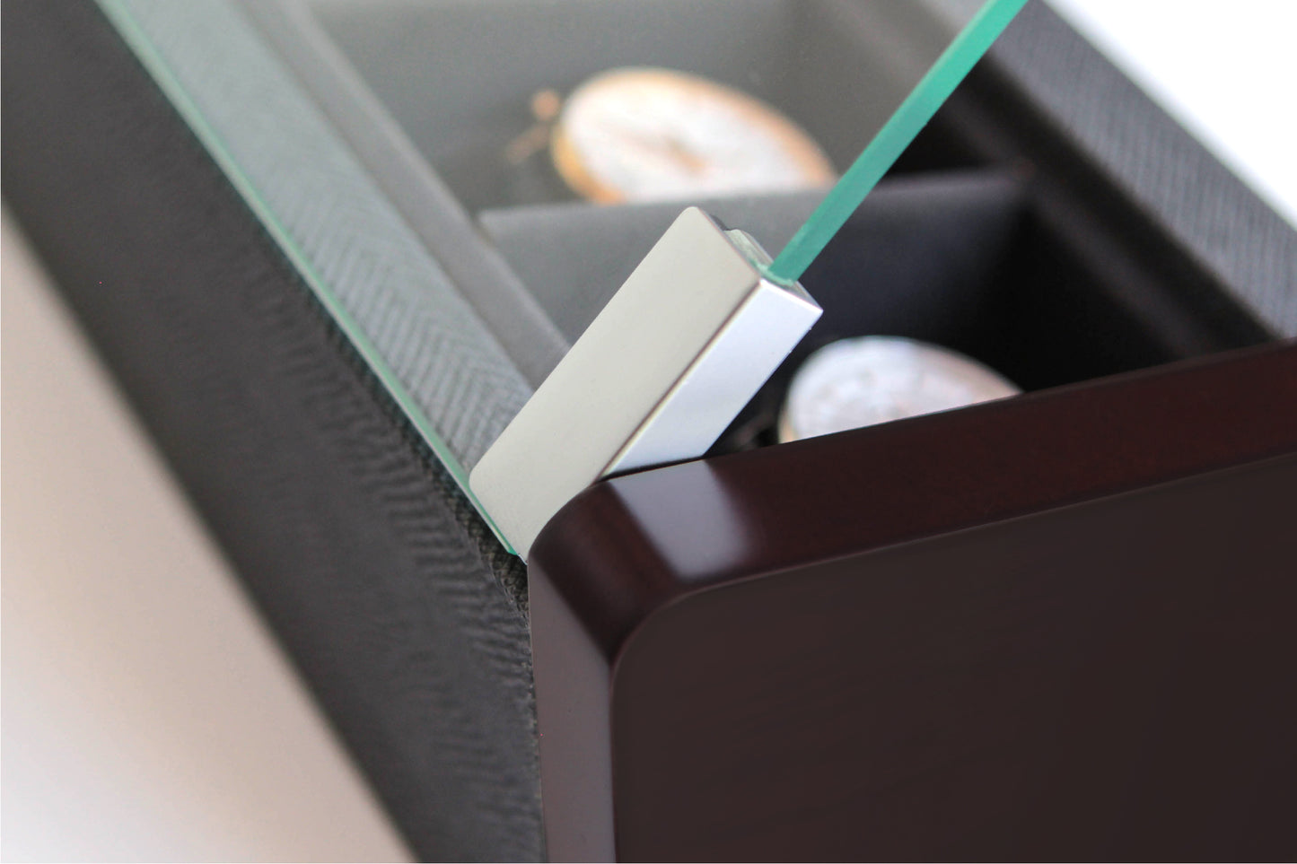 Premium Angled Glass Watch Box - 5 Slot Espresso e Herringbone