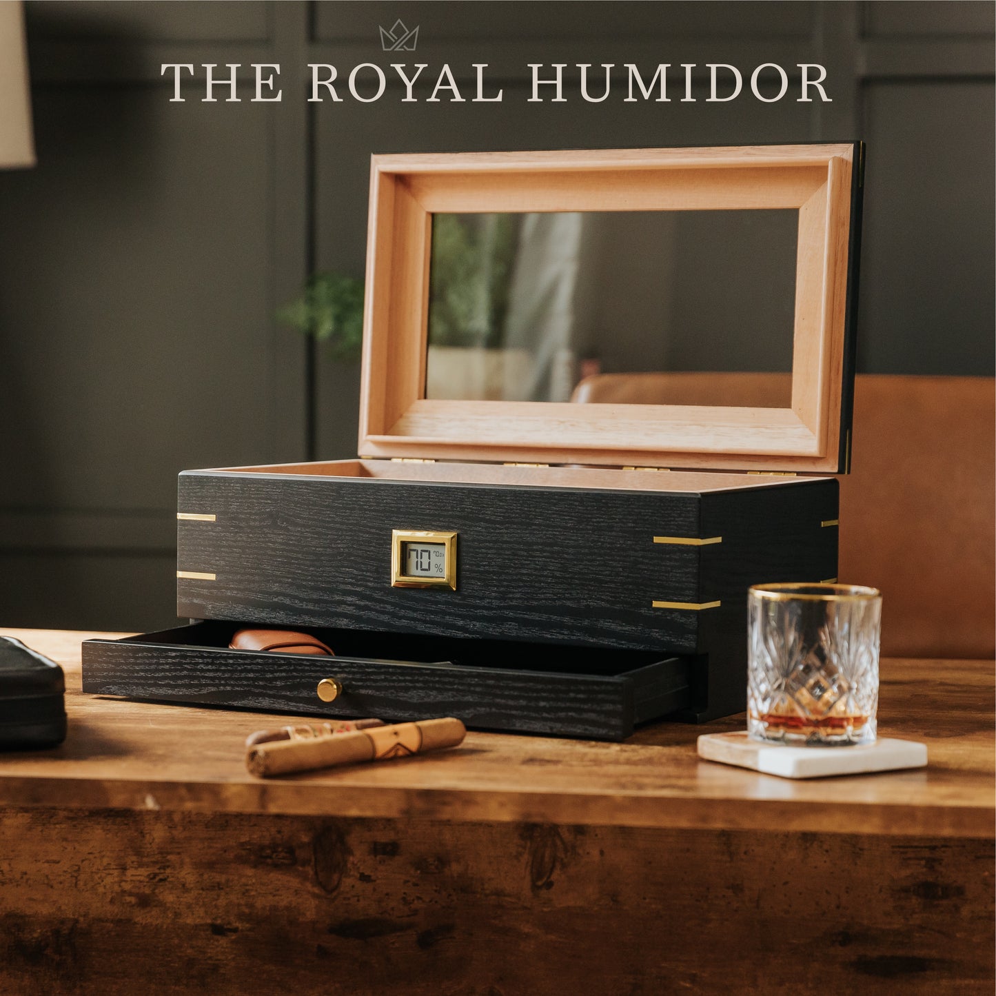 Humidor Royal con piano in vetro