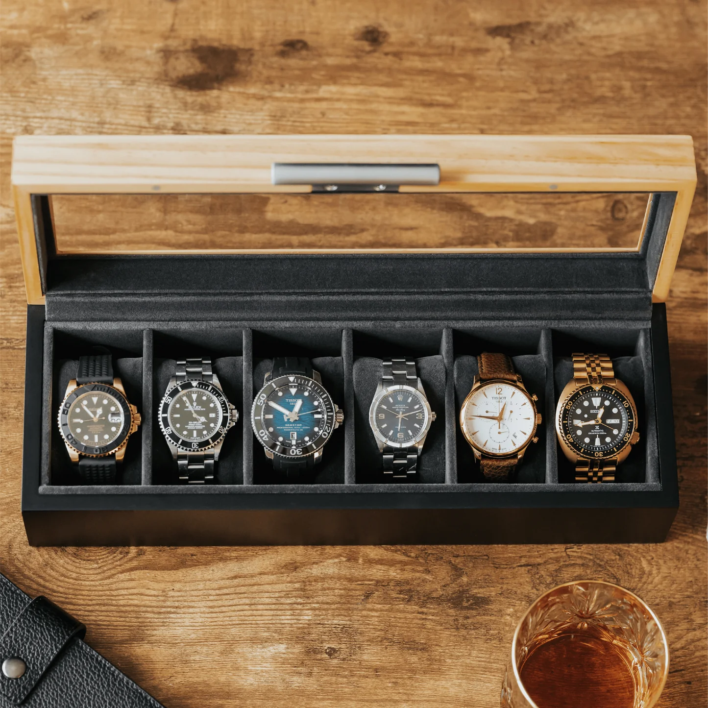 Scatola di orologi bicolore in pino - 6 slot