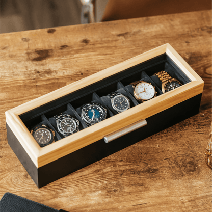 Scatola di orologi bicolore in pino - 6 slot