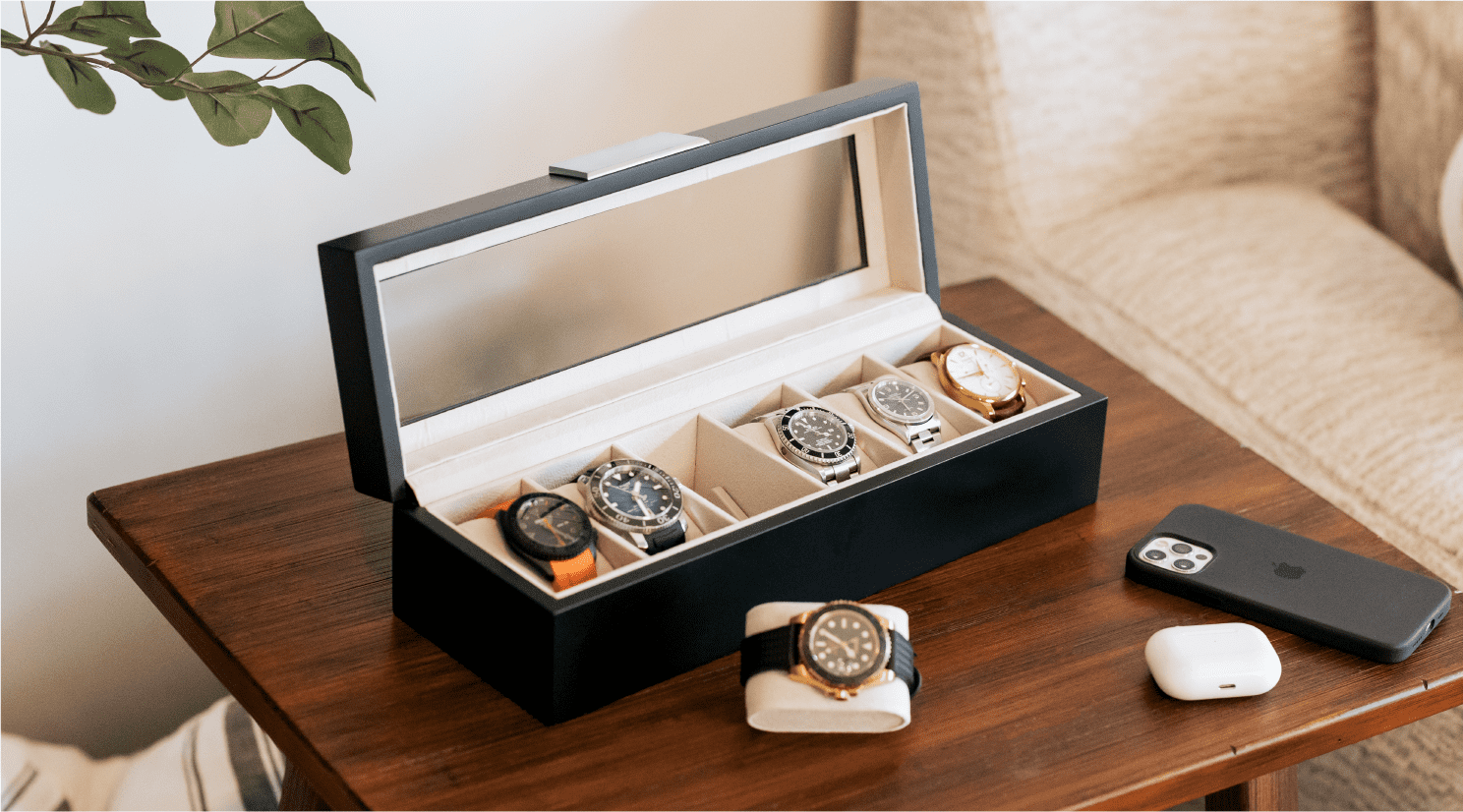 Modern Clip Watch Box 6 Slot Case Elegance