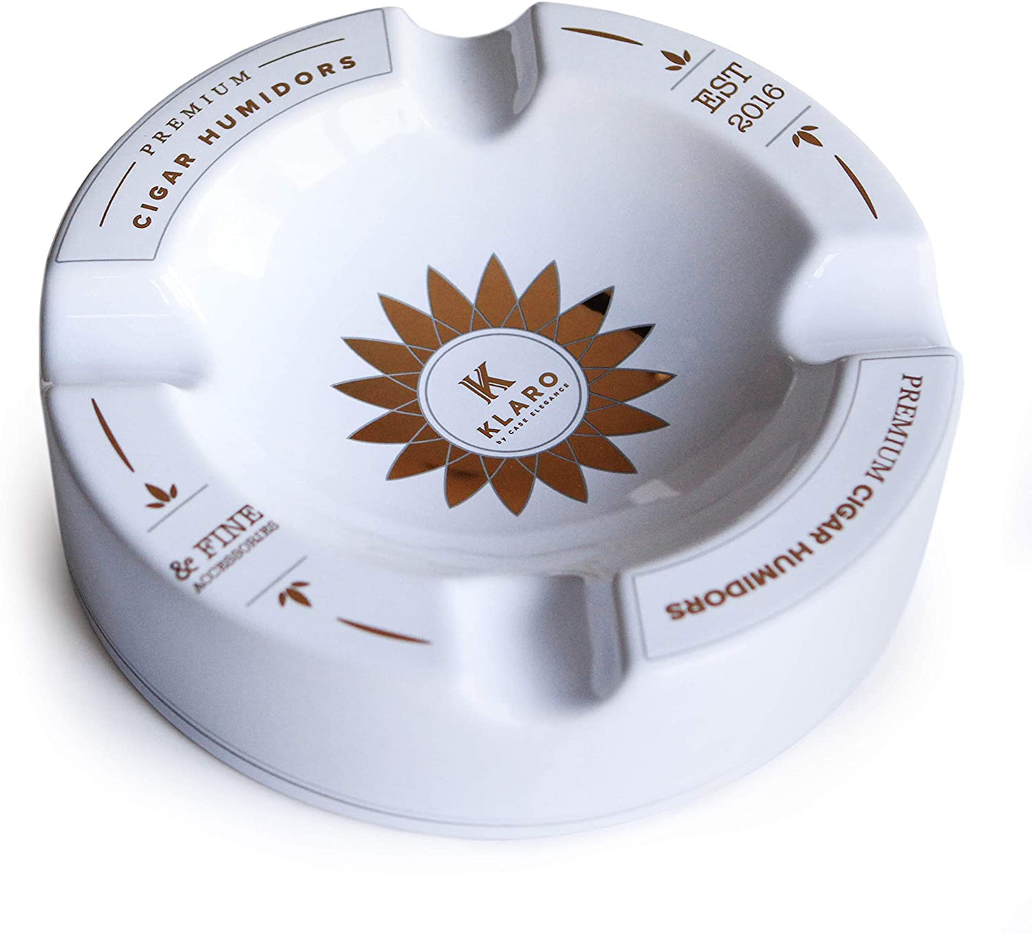 Klaro Round Large White and Gold Inlay Ceramic Ashtray for Four Cigars