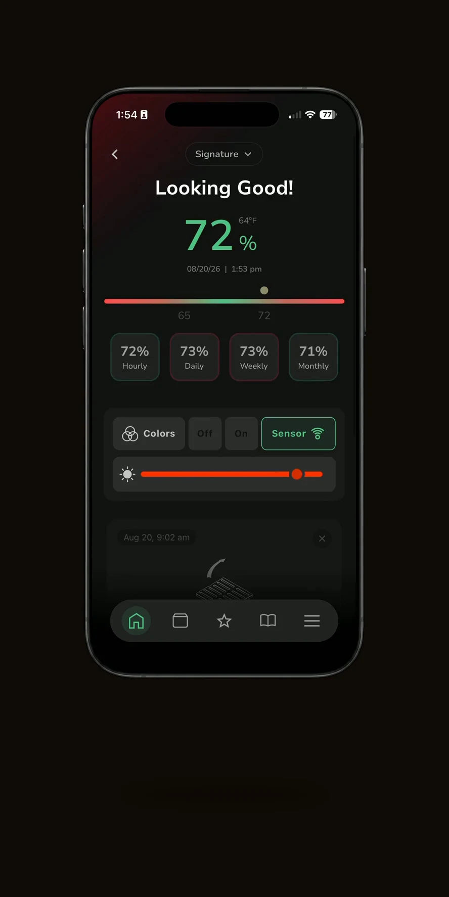 Klaro app showing live humidity and temperature for each humidor