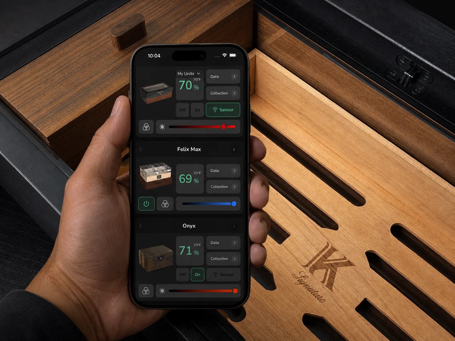 Monitoring live humidity and temperature for the Signature, Felix Max and Onyx in the Klaro app