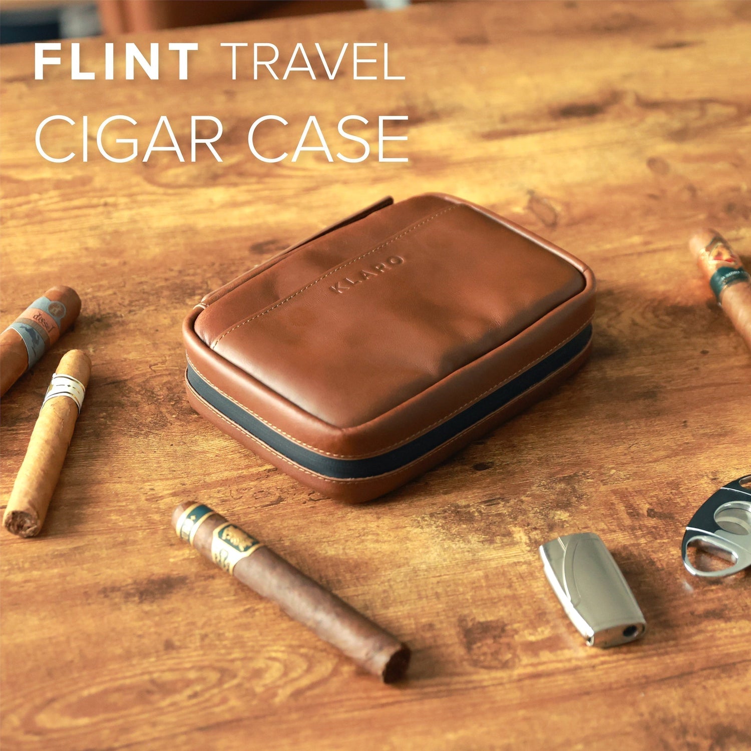 Groomsmen Cigar Gifts - Flint Leather Travel Case Kit by Case Elegance