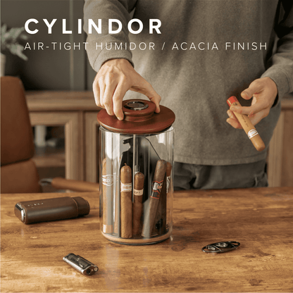 Cylindor Humidor - Glass Jar & Acacia Wood Lid